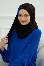 Two Colors Elegant Jersey Shawl for Women %95 Cotton Wrap Modesty Turban Cap Scarf,CPS-49 Black - Sax Blue