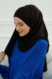 Two Colors Elegant Jersey Shawl for Women %95 Cotton Wrap Modesty Turban Cap Scarf,CPS-49 Black - Sax Blue