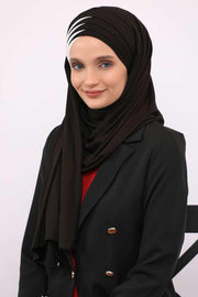 Two Colors Elegant Jersey Shawl for Women %95 Cotton Wrap Modesty Turban Cap Scarf,CPS-49 Black - Ivory