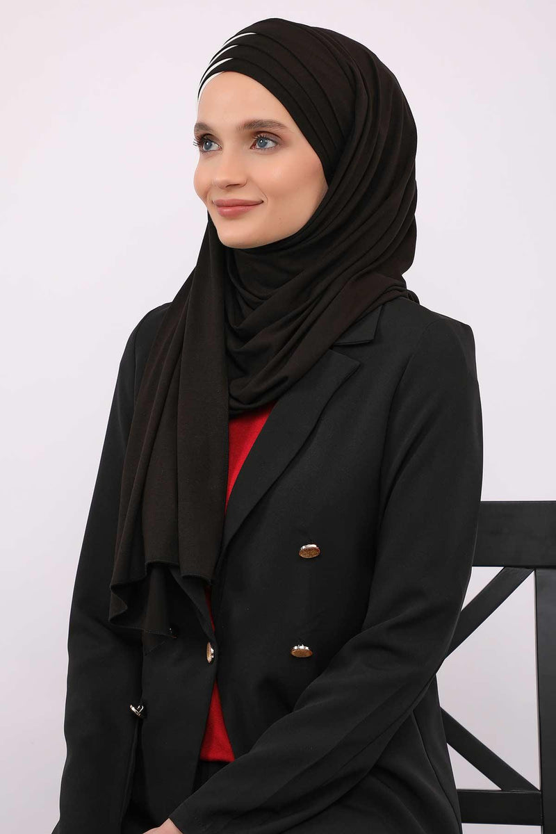 Two Colors Elegant Jersey Shawl for Women %95 Cotton Wrap Modesty Turban Cap Scarf,CPS-49 Black - Ivory