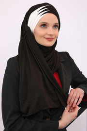 Two Colors Elegant Jersey Shawl for Women %95 Cotton Wrap Modesty Turban Cap Scarf,CPS-49 Black - Ivory