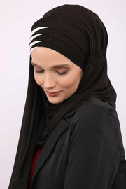Two Colors Elegant Jersey Shawl for Women %95 Cotton Wrap Modesty Turban Cap Scarf,CPS-49 Black - Ivory