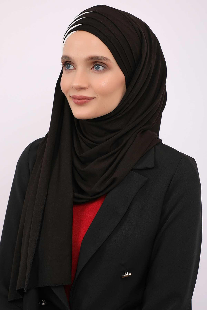 Two Colors Elegant Jersey Shawl for Women %95 Cotton Wrap Modesty Turban Cap Scarf,CPS-49 Black - Ivory