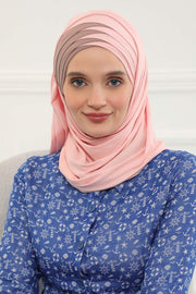 Two Colors Elegant Jersey Shawl for Women %95 Cotton Wrap Modesty Turban Cap Scarf,CPS-49 Powder - Mink