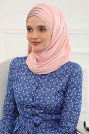 Two Colors Elegant Jersey Shawl for Women %95 Cotton Wrap Modesty Turban Cap Scarf,CPS-49 Powder - Mink