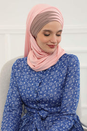 Two Colors Elegant Jersey Shawl for Women %95 Cotton Wrap Modesty Turban Cap Scarf,CPS-49 Powder - Mink