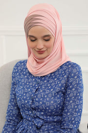 Two Colors Elegant Jersey Shawl for Women %95 Cotton Wrap Modesty Turban Cap Scarf,CPS-49 Powder - Mink