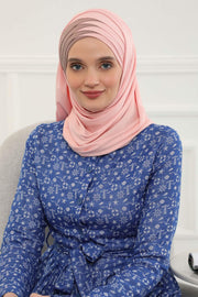 Two Colors Elegant Jersey Shawl for Women %95 Cotton Wrap Modesty Turban Cap Scarf,CPS-49 Powder - Mink