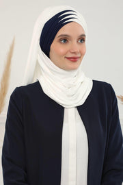 Two Colors Elegant Jersey Shawl for Women %95 Cotton Wrap Modesty Turban Cap Scarf,CPS-49 Ivory - Navy Blue