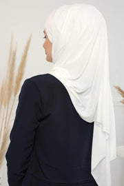 Two Colors Elegant Jersey Shawl for Women %95 Cotton Wrap Modesty Turban Cap Scarf,CPS-49 Ivory - Navy Blue