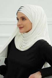 Two Colors Elegant Jersey Shawl for Women %95 Cotton Wrap Modesty Turban Cap Scarf,CPS-49 Ivory - Black