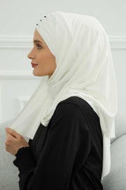 Two Colors Elegant Jersey Shawl for Women %95 Cotton Wrap Modesty Turban Cap Scarf,CPS-49 Ivory - Black