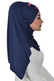 Two Colors Elegant Jersey Shawl for Women %95 Cotton Wrap Modesty Turban Cap Scarf,CPS-49 Navy Blue - Fuchsia