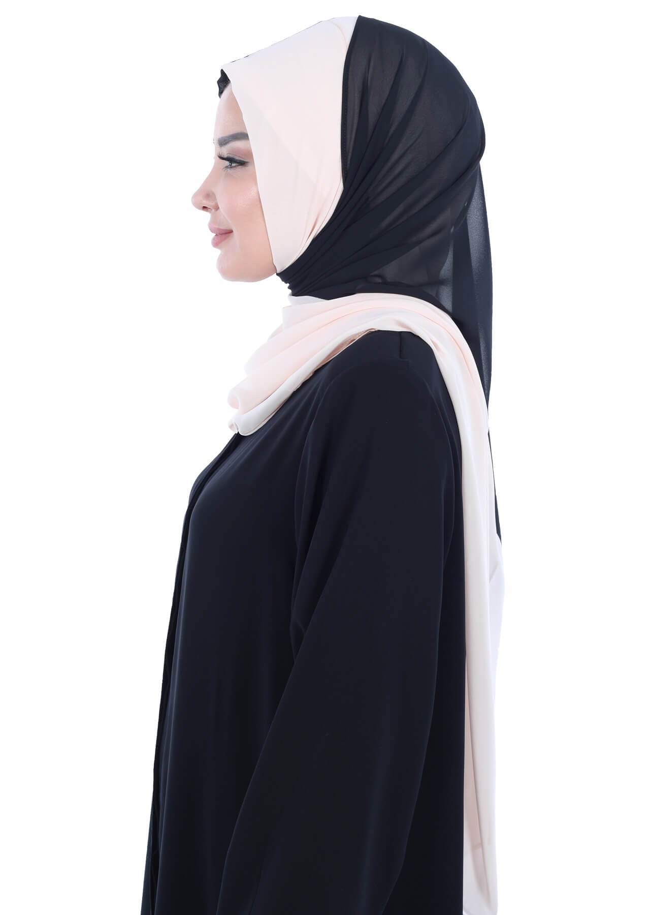 Two Colors Instant Chiffon Shawl,PS-102 Black - Beige