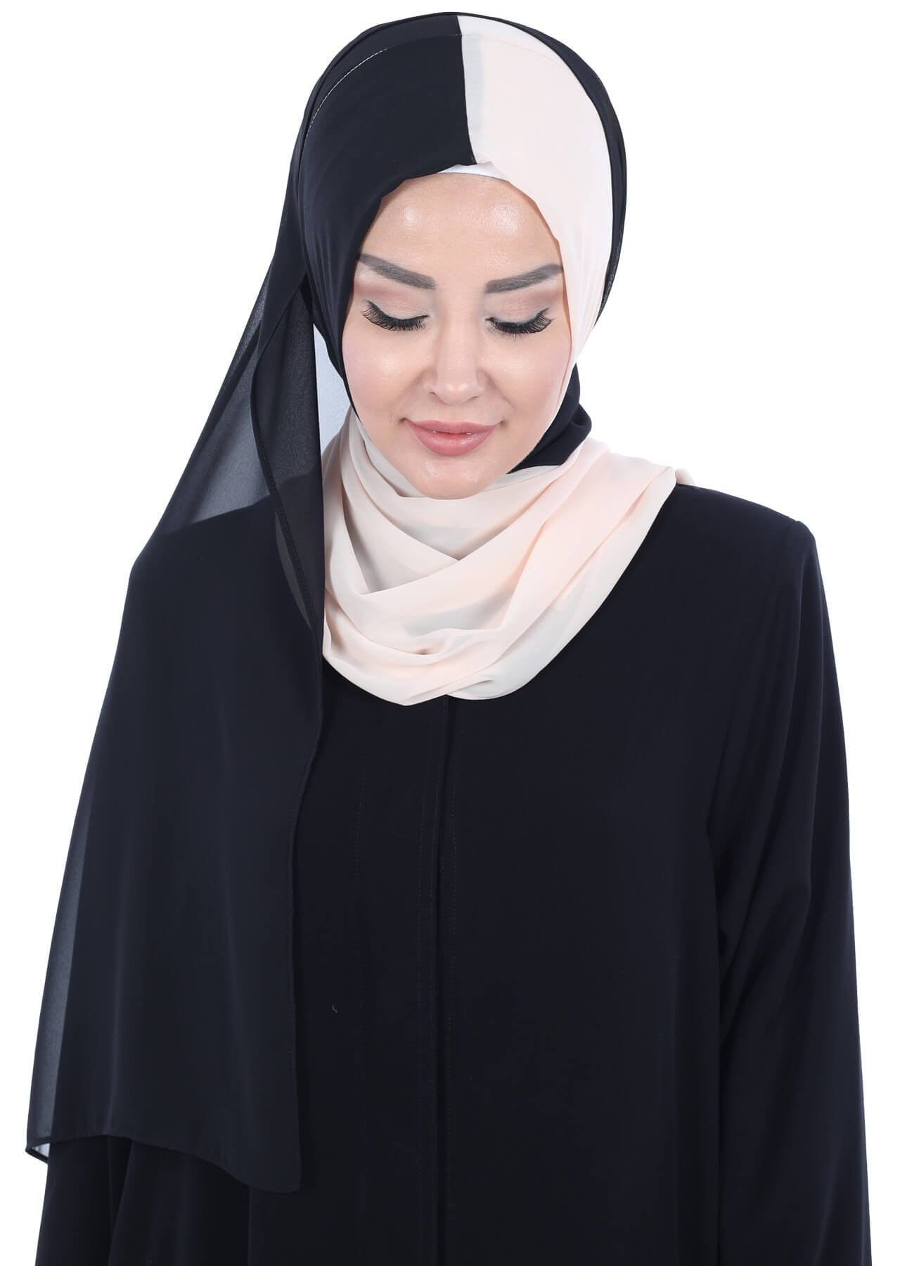 Two Colors Instant Chiffon Shawl,PS-102 Black - Beige