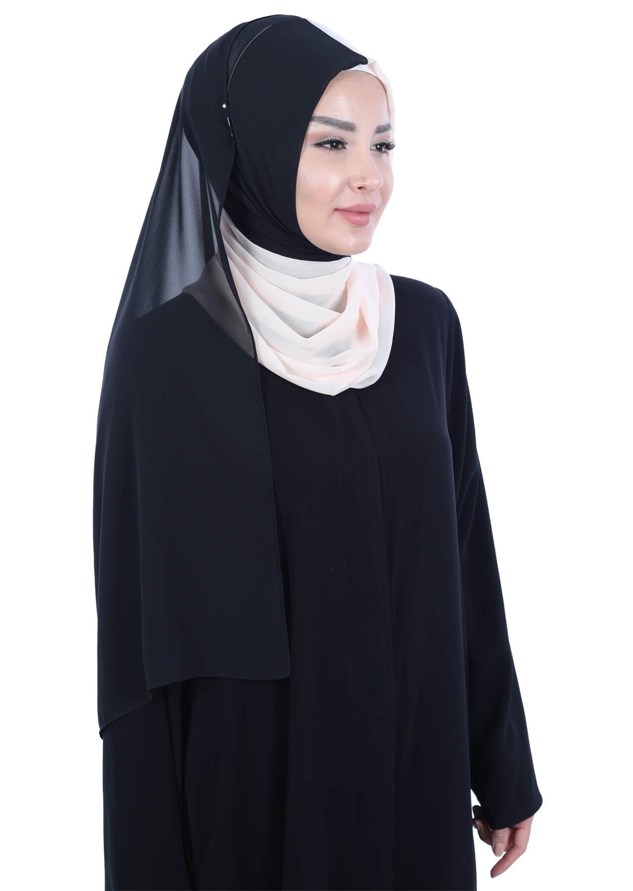 Two Colors Instant Chiffon Shawl,PS-102 Black - Beige