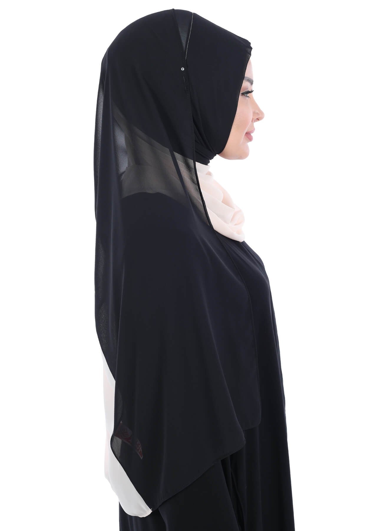 Two Colors Instant Chiffon Shawl,PS-102 Black - Beige