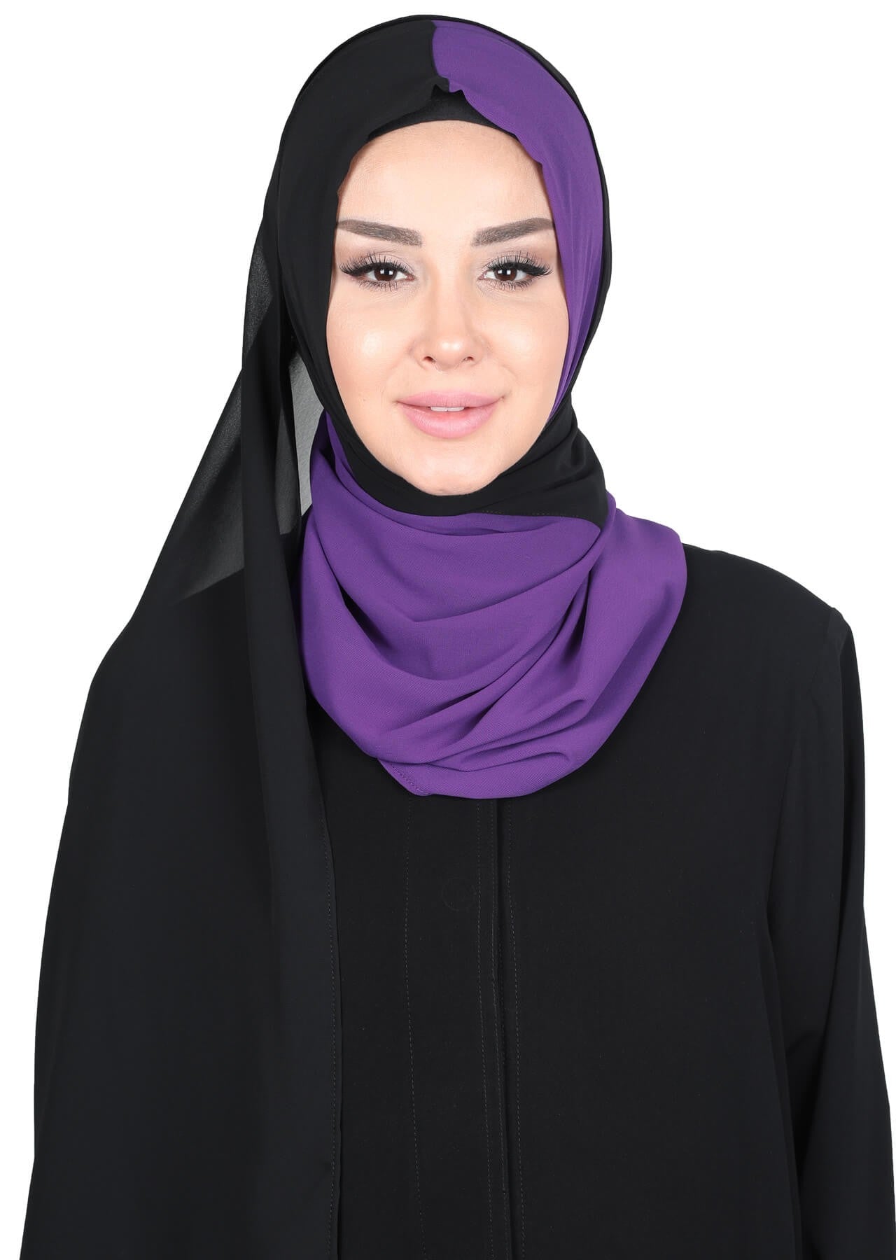 Two Colors Instant Chiffon Shawl,PS-102 Purple - Black