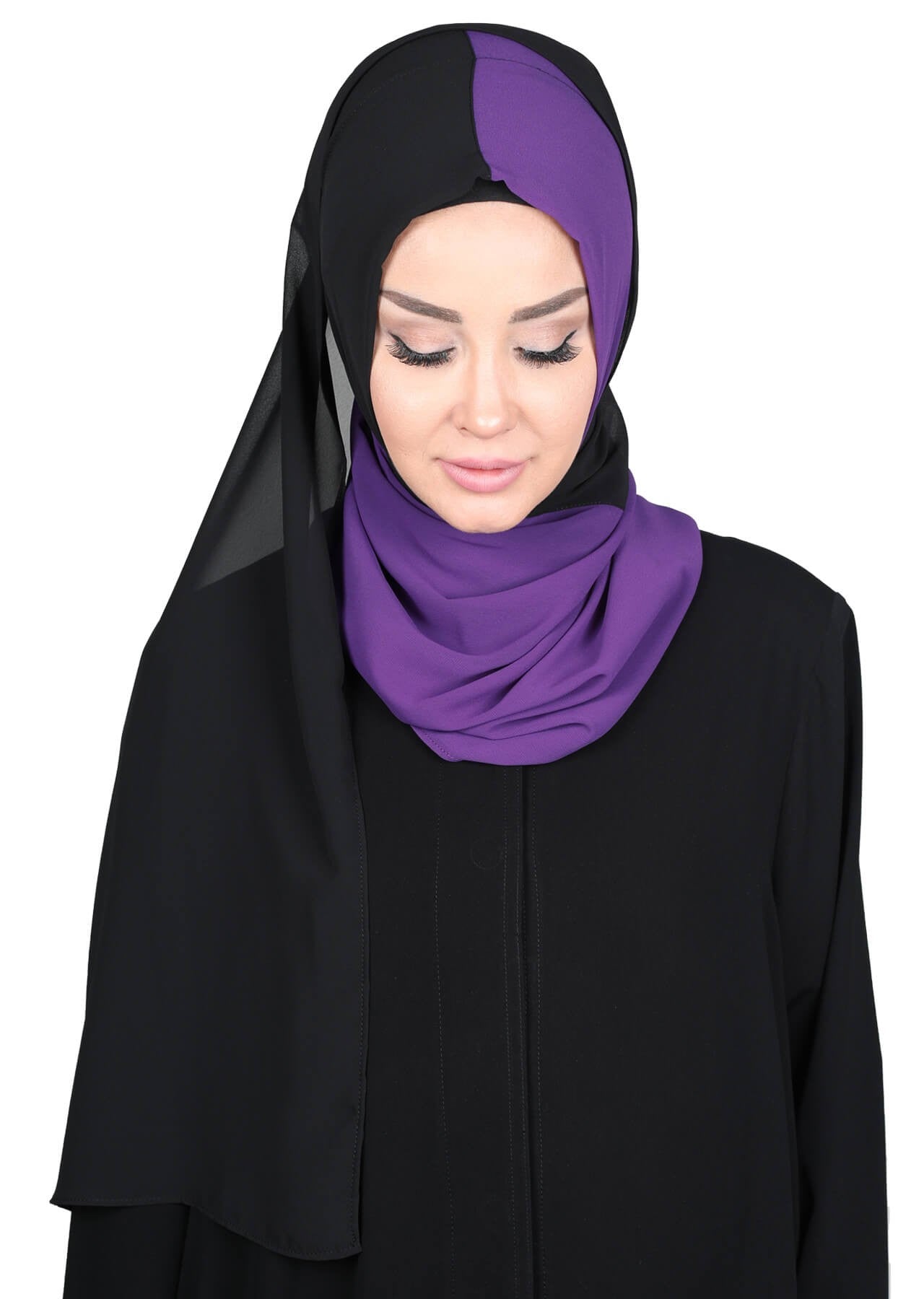 Two Colors Instant Chiffon Shawl,PS-102 Purple - Black