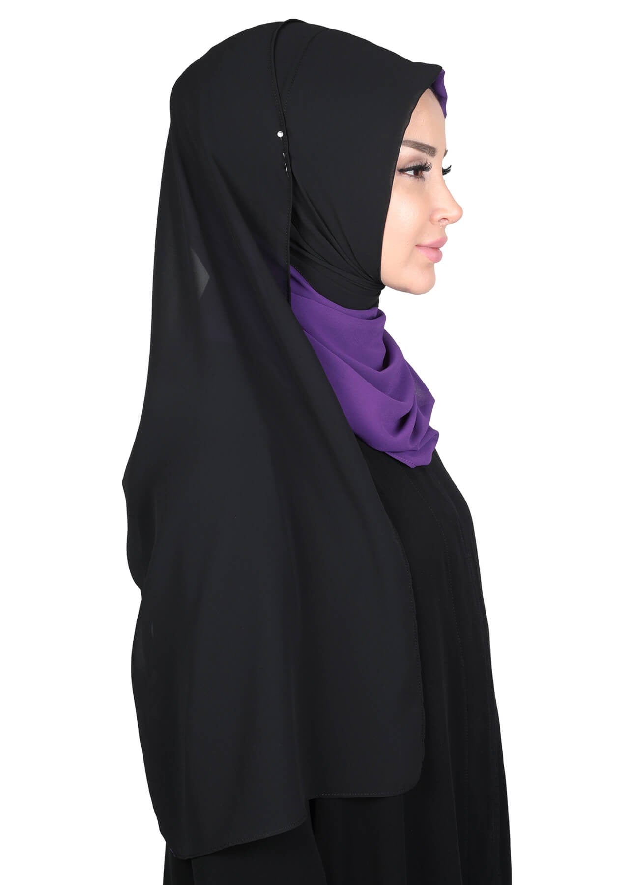 Two Colors Instant Chiffon Shawl,PS-102 Purple - Black