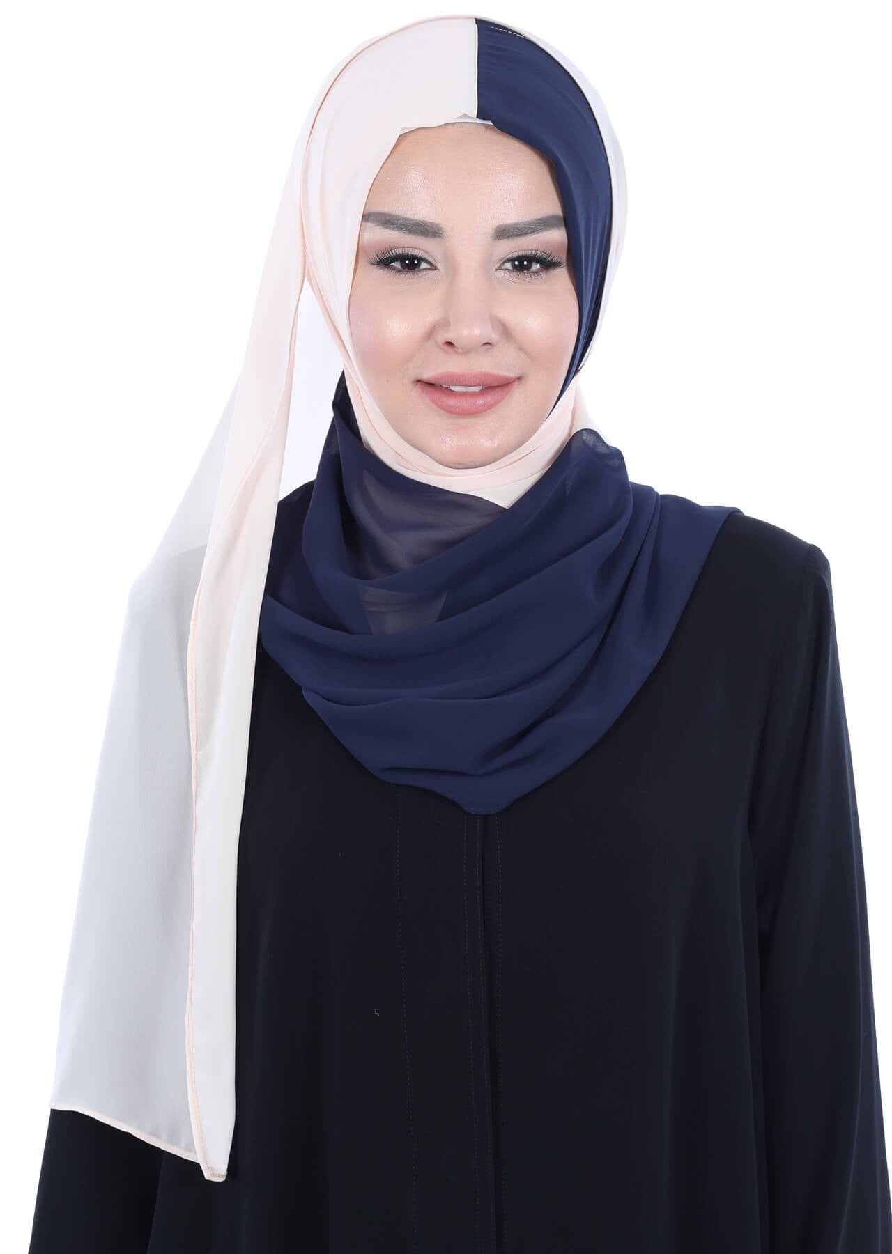 Two Colors Instant Chiffon Shawl,PS-102 Navy Blue - Beige