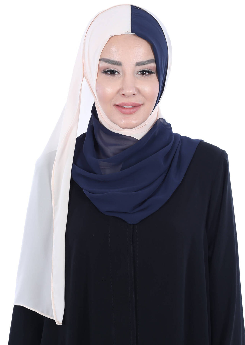 Two Colors Instant Chiffon Shawl,PS-102 Navy Blue - Beige