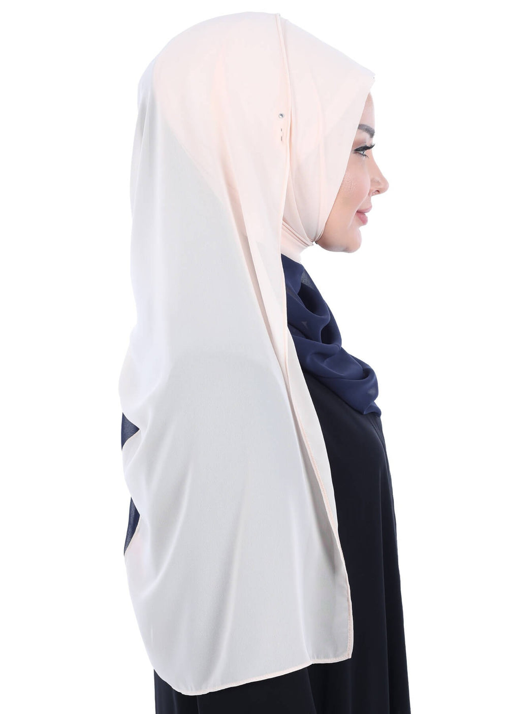 Two Colors Instant Chiffon Shawl,PS-102 Navy Blue - Beige