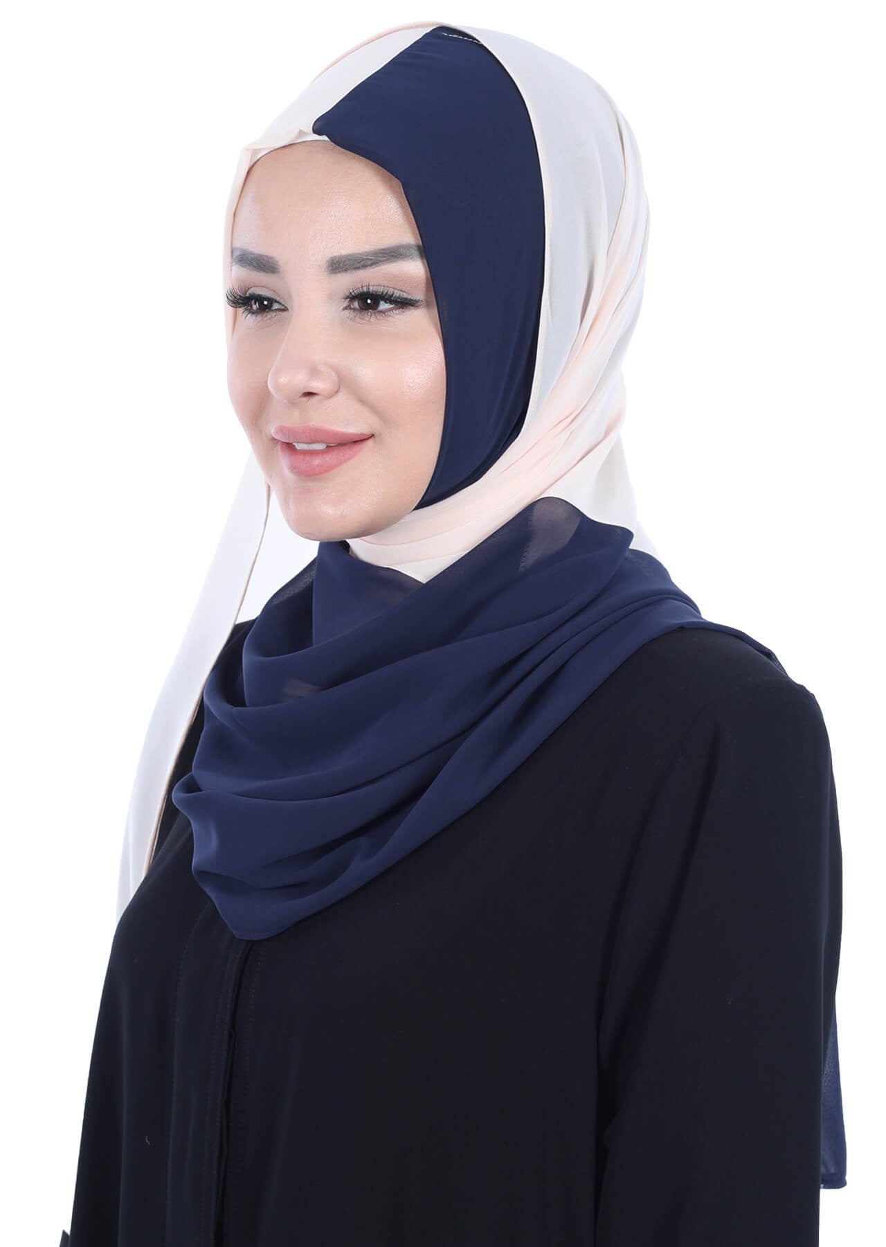 Two Colors Instant Chiffon Shawl,PS-102 Navy Blue - Beige