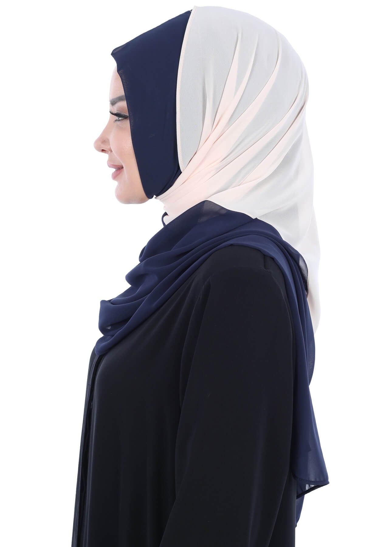 Two Colors Instant Chiffon Shawl,PS-102 Navy Blue - Beige