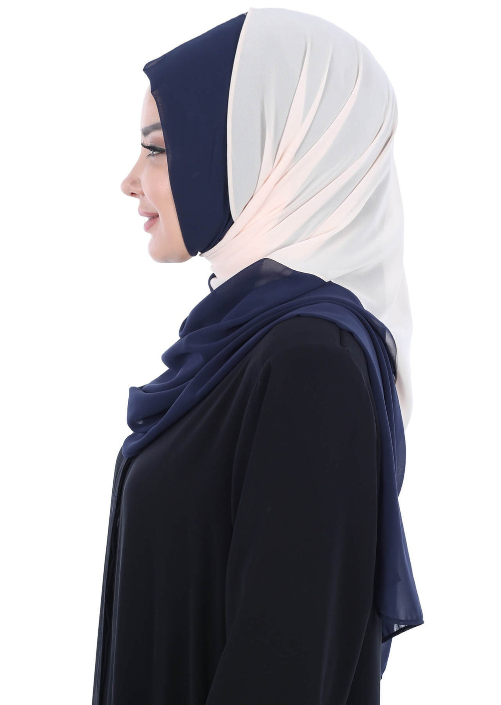 Two Colors Instant Chiffon Shawl,PS-102 Navy Blue - Beige