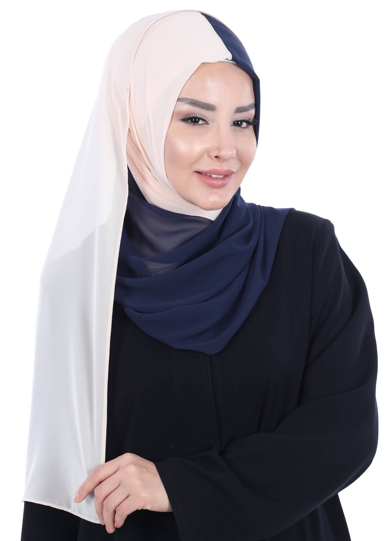 Two Colors Instant Chiffon Shawl,PS-102 Navy Blue - Beige