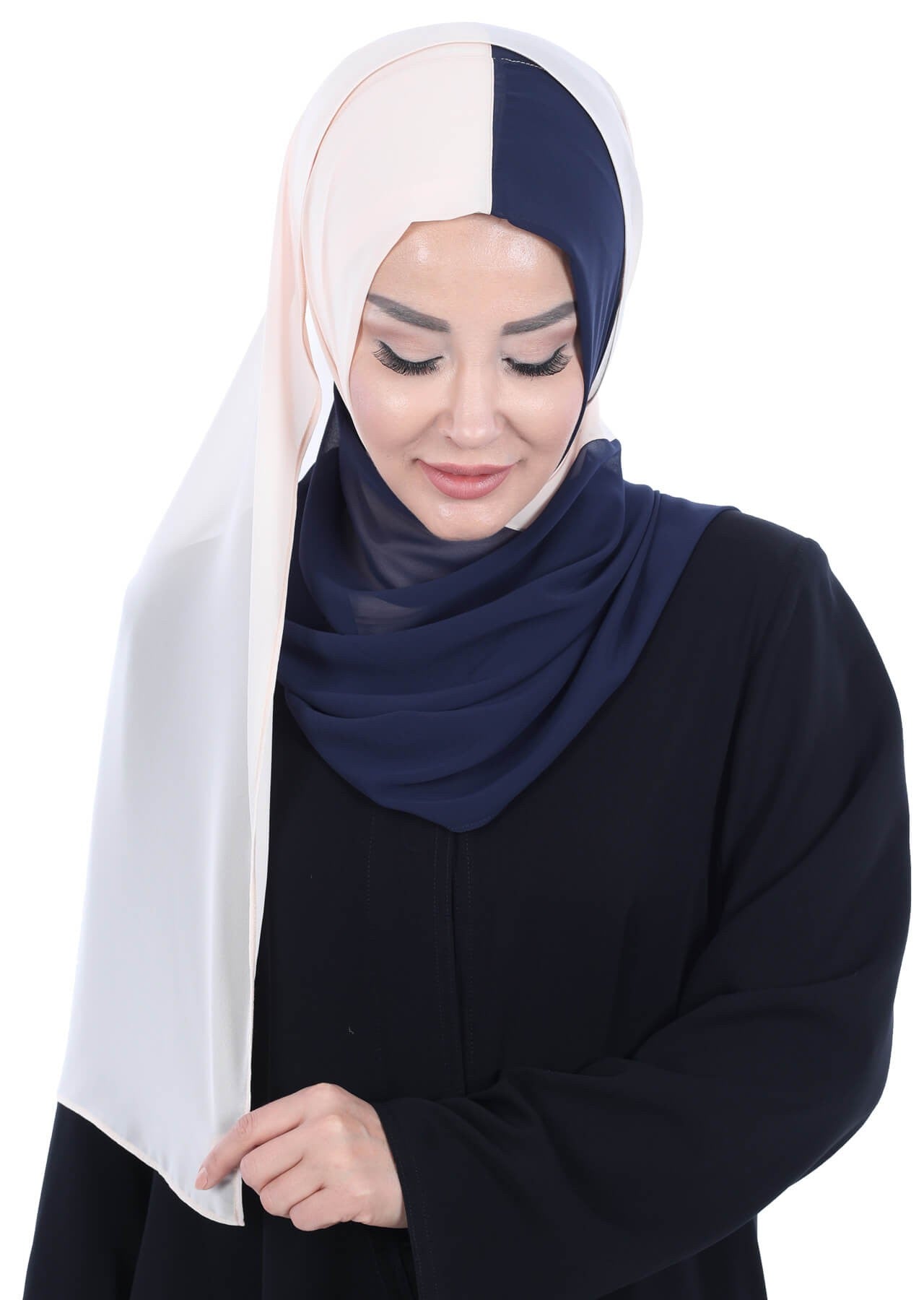 Two Colors Instant Chiffon Shawl,PS-102 Navy Blue - Beige