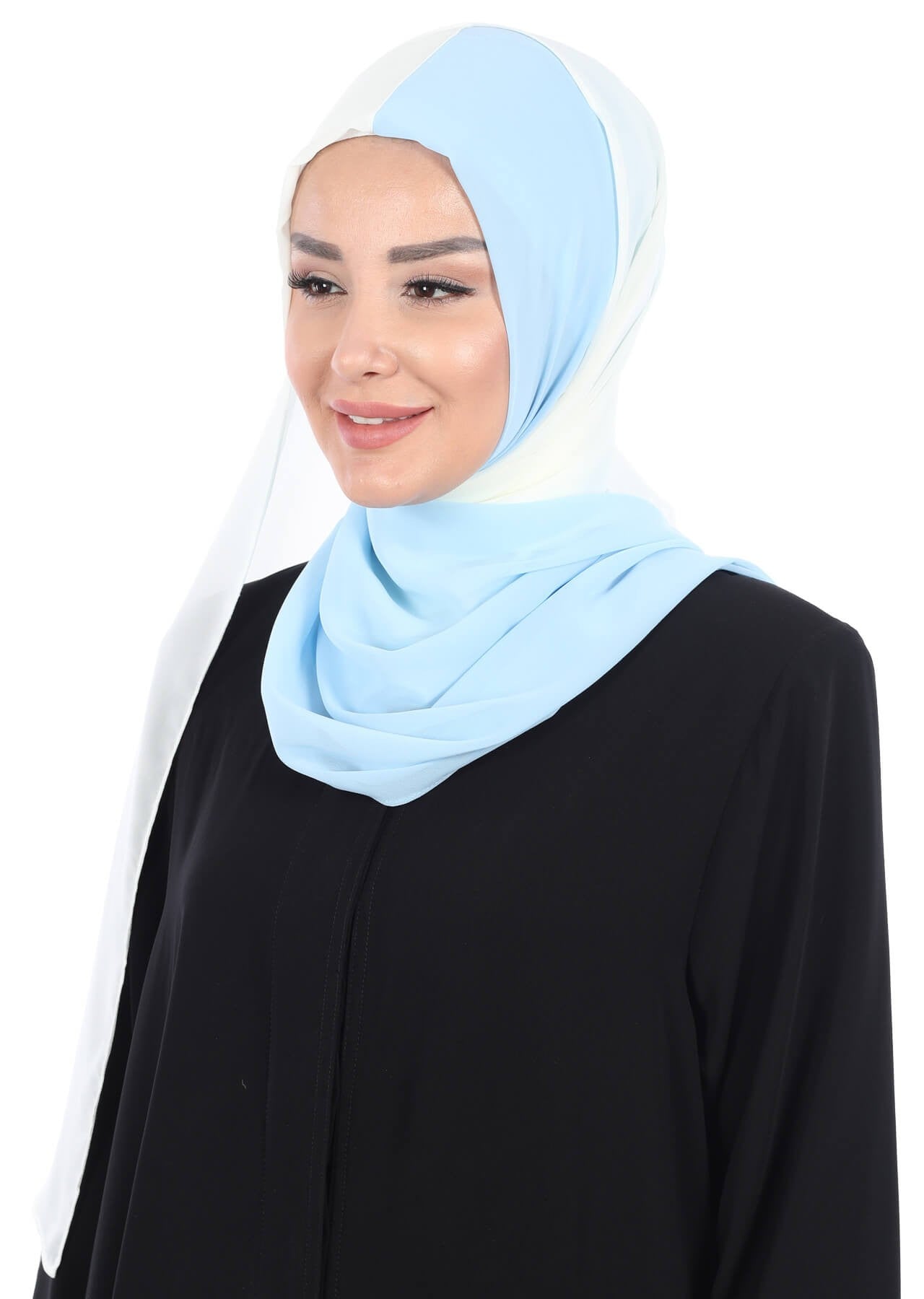 Two Colors Instant Chiffon Shawl,PS-102 Baby Blue - Ivory