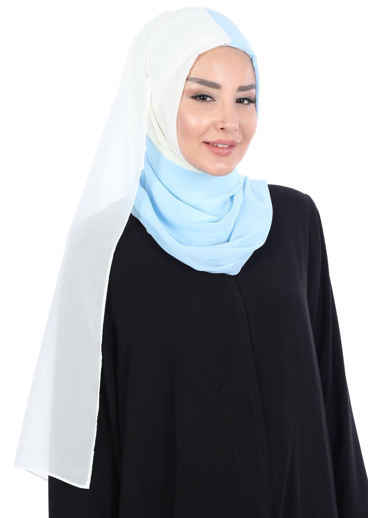 Two Colors Instant Chiffon Shawl,PS-102 Baby Blue - Ivory