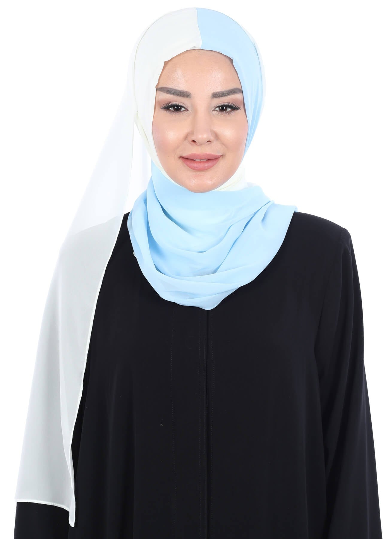 Two Colors Instant Chiffon Shawl,PS-102 Baby Blue - Ivory