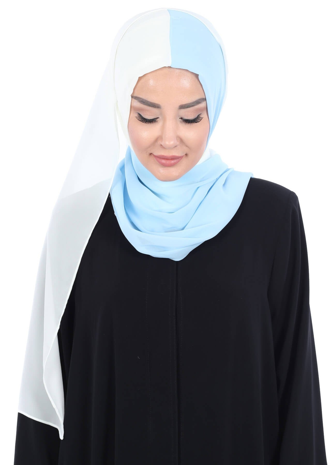 Two Colors Instant Chiffon Shawl,PS-102 Baby Blue - Ivory