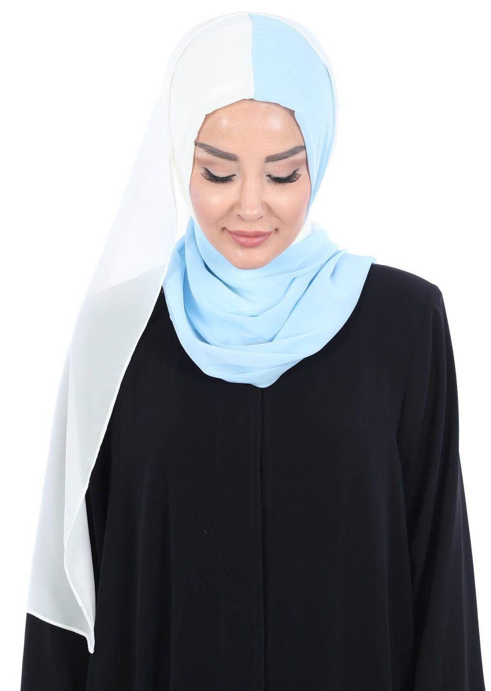 Two Colors Instant Chiffon Shawl,PS-102 Baby Blue - Ivory