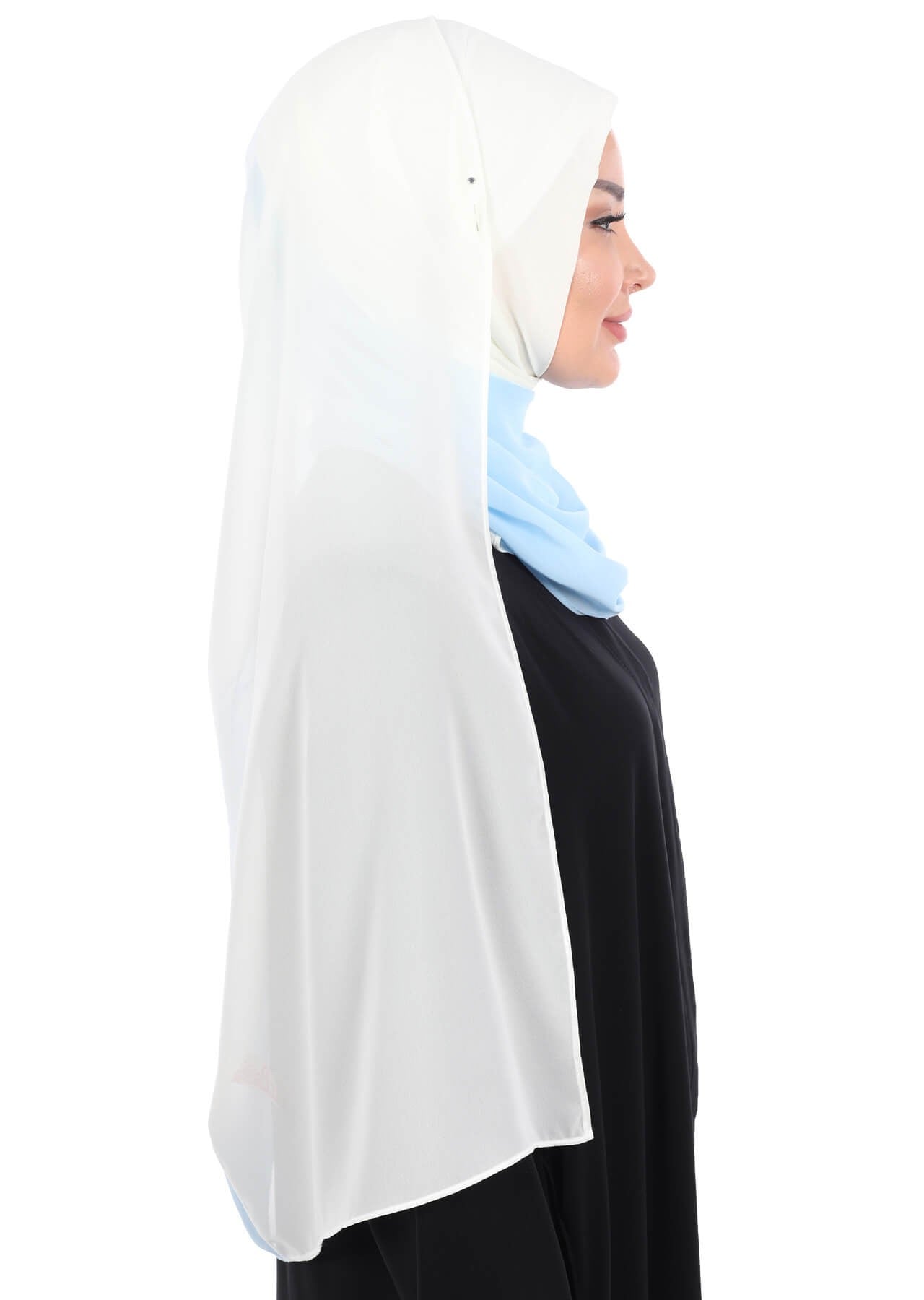 Two Colors Instant Chiffon Shawl,PS-102 Baby Blue - Ivory