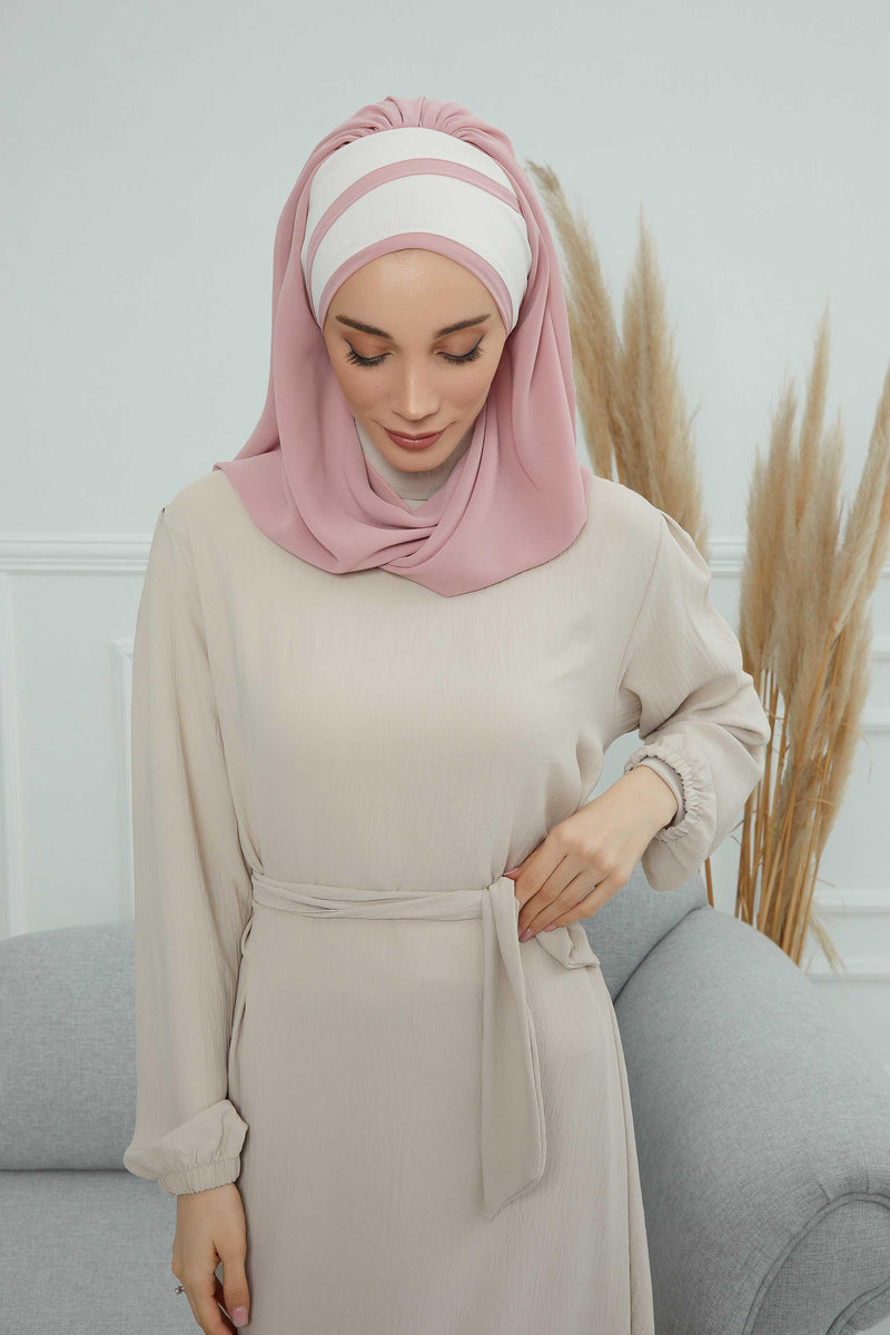 Two Colors Instant Shawl Scarf Chiffon Turban Head Wrap for Women,CPS-83