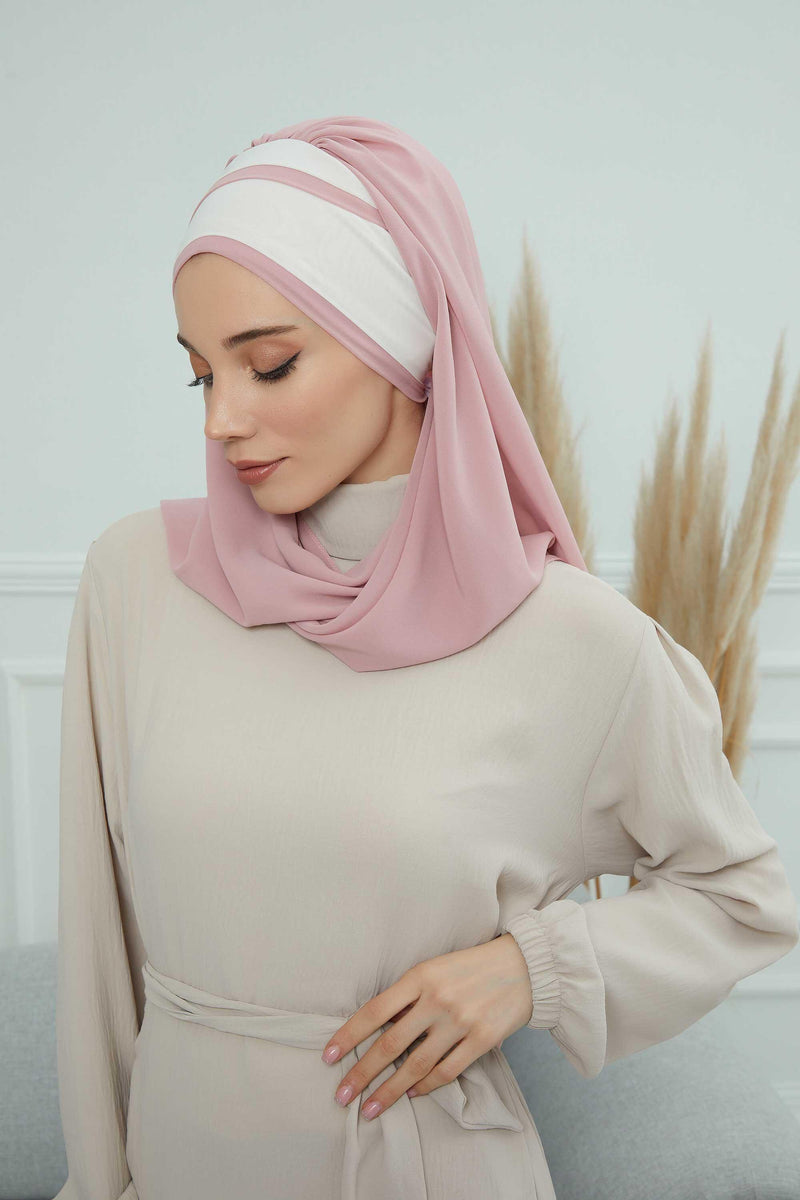 Two Colors Instant Shawl Scarf Chiffon Turban Head Wrap for Women,CPS-83