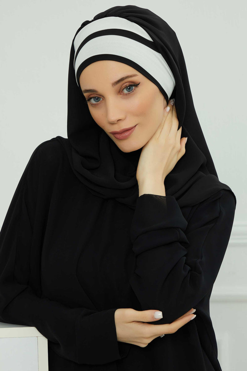 Two Colors Instant Shawl Scarf Chiffon Turban Head Wrap for Women,CPS-83