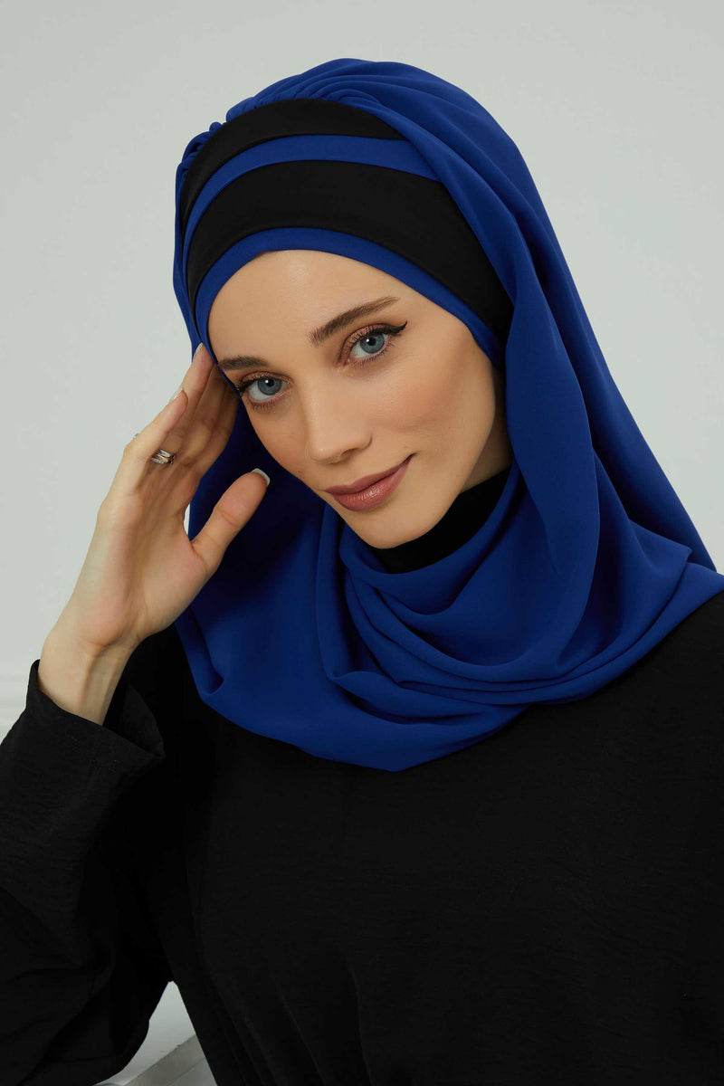 Two Colors Instant Shawl Scarf Chiffon Turban Head Wrap for Women,CPS-83