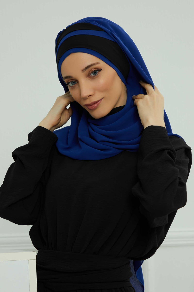Two Colors Instant Shawl Scarf Chiffon Turban Head Wrap for Women,CPS-83