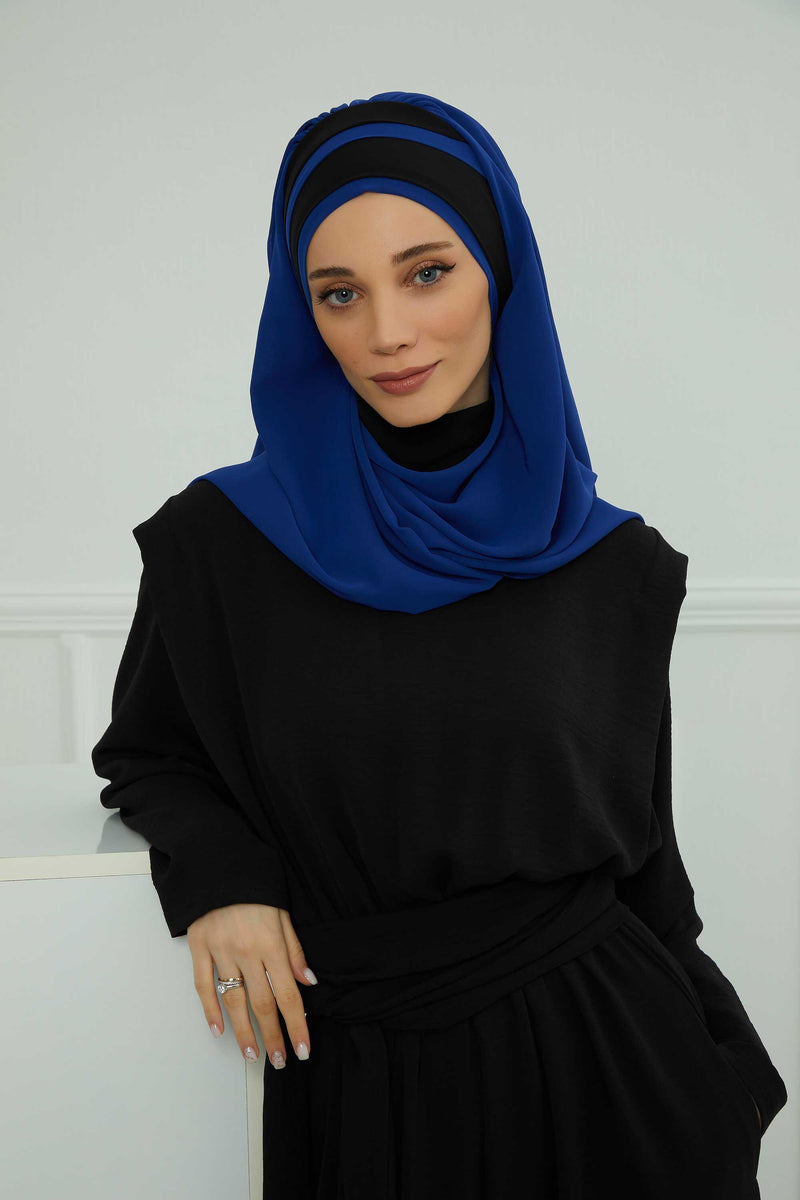 Two Colors Instant Shawl Scarf Chiffon Turban Head Wrap for Women,CPS-83