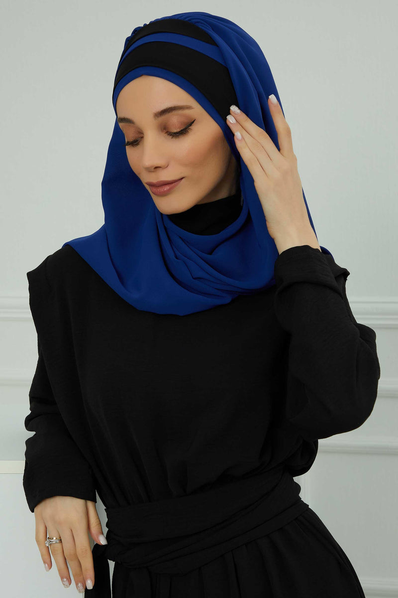 Two Colors Instant Shawl Scarf Chiffon Turban Head Wrap for Women,CPS-83