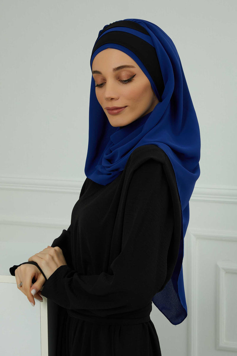 Two Colors Instant Shawl Scarf Chiffon Turban Head Wrap for Women,CPS-83