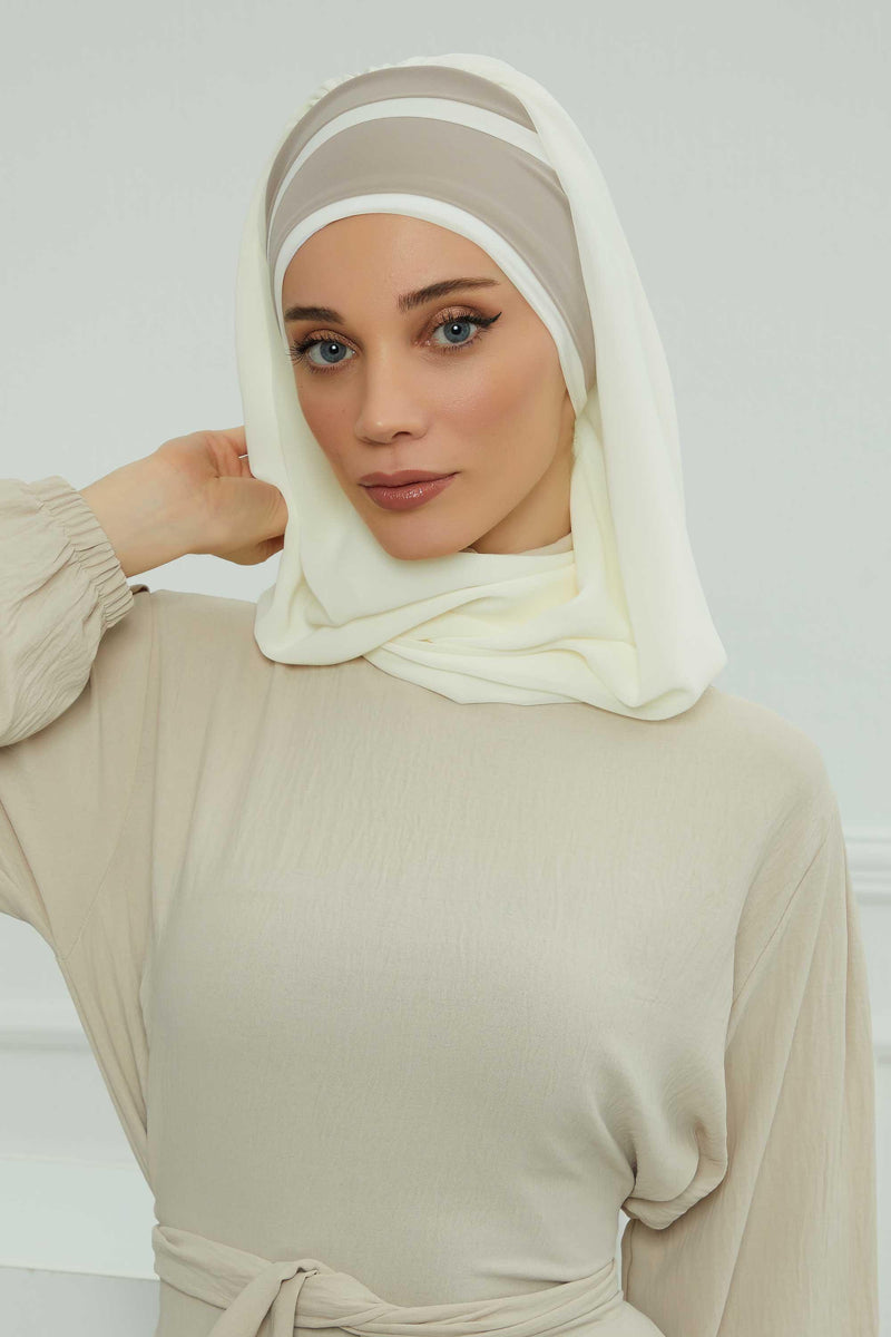 Two Colors Instant Shawl Scarf Chiffon Turban Head Wrap for Women,CPS-83