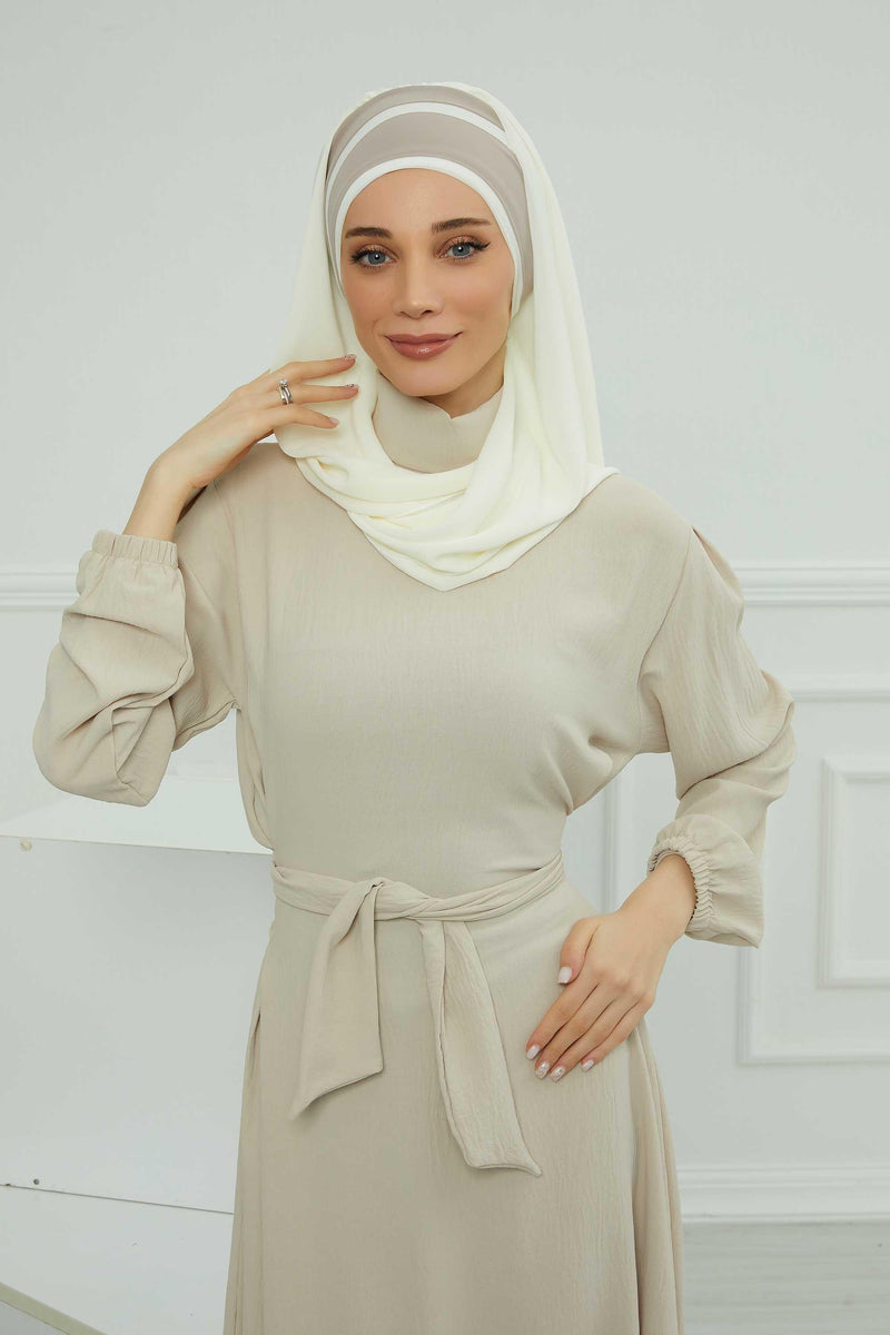 Two Colors Instant Shawl Scarf Chiffon Turban Head Wrap for Women,CPS-83