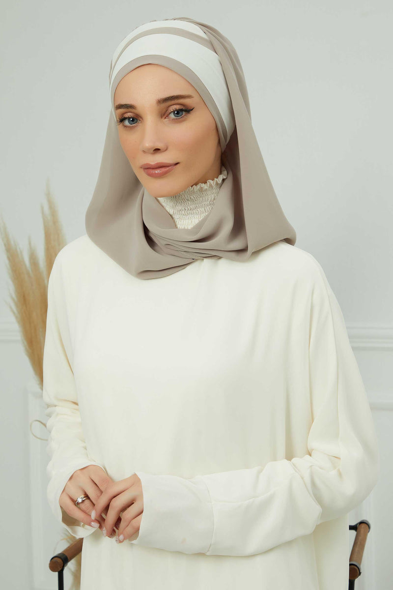 Two Colors Instant Shawl Scarf Chiffon Turban Head Wrap for Women,CPS-83