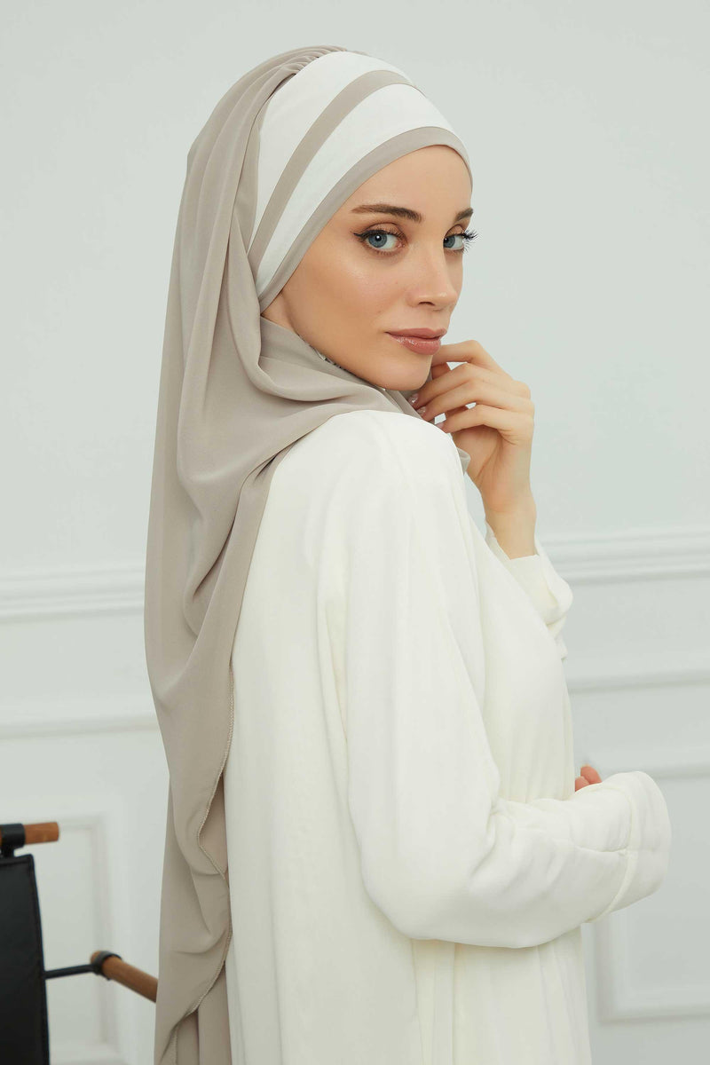 Two Colors Instant Shawl Scarf Chiffon Turban Head Wrap for Women,CPS-83